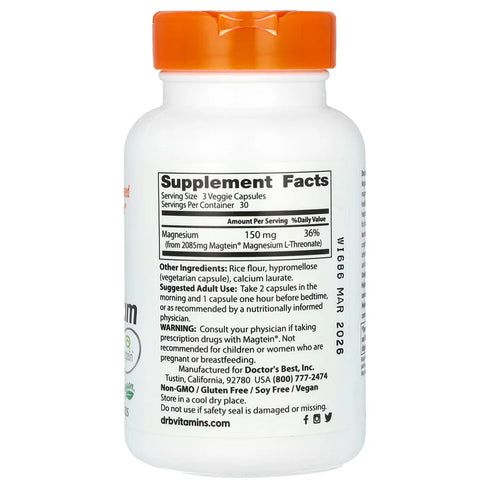Image of Brain Magnesium with Magtein 90caps supplement facts